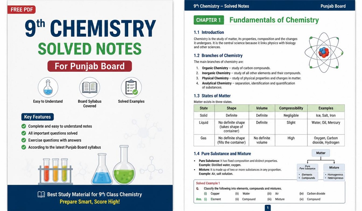 9th Chemistry Solved Notes - Free PDF Download for Punjab Board Session 2026